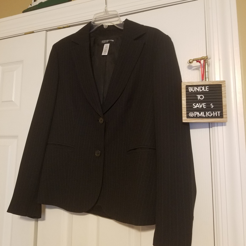 Jones New York Collection Jacket 8 Black Pinstripe Tailored Blazer